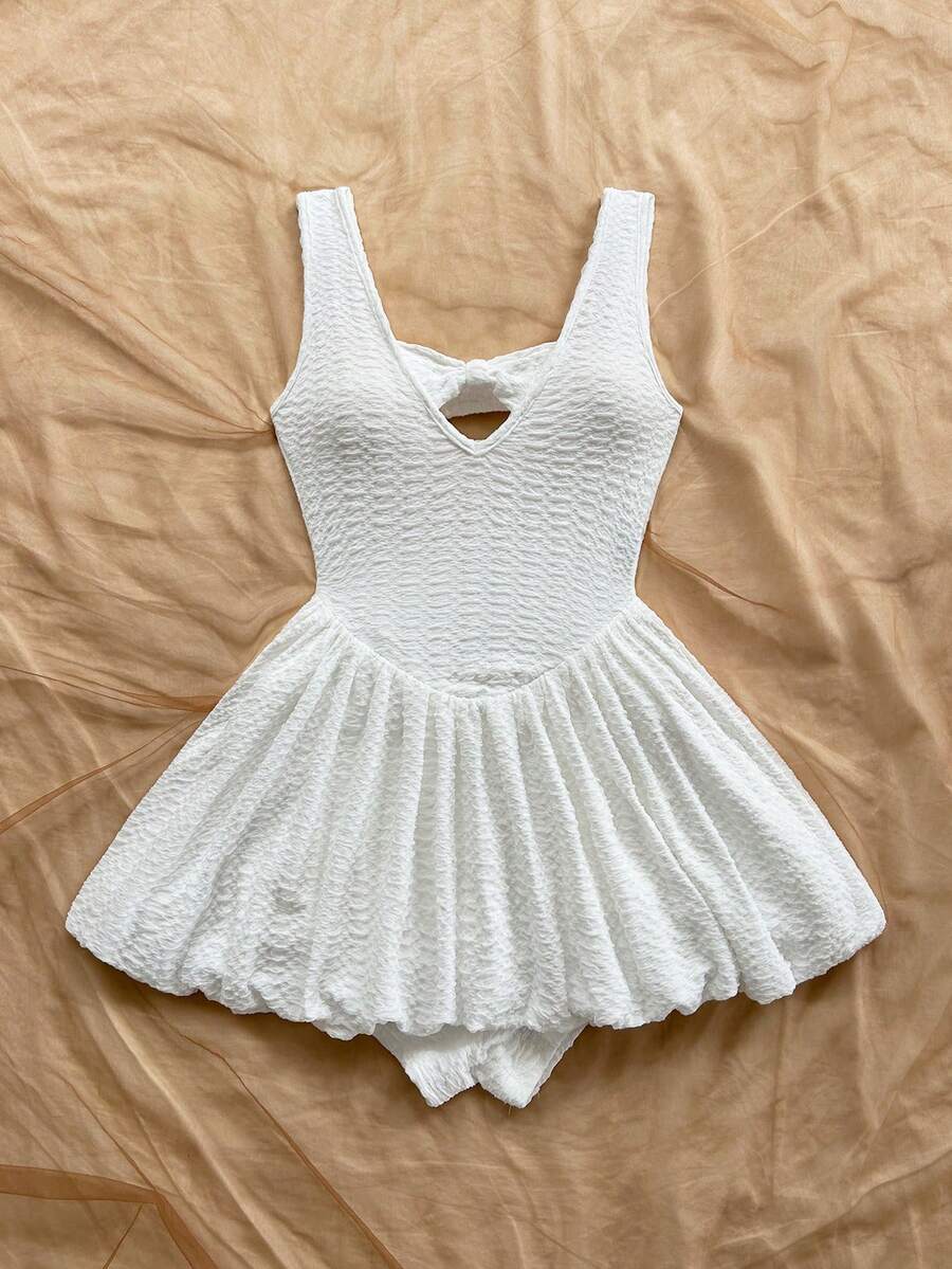 Women's Bow Decor Ruffle Shorts Romper Cute Casual Holiday Outfit Romantic Date Valentine's Day Blue Afternoon Tea Party Clothing Wear