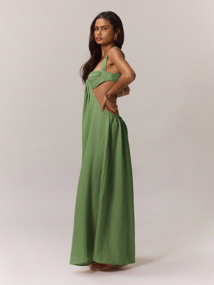Women's Extreme Wide Leg Jumpsuit With Draped Bust Cups Cut Out Open Back Sexy Boho Vacation Party Outfit Wedding Guest Ibiza Holiday