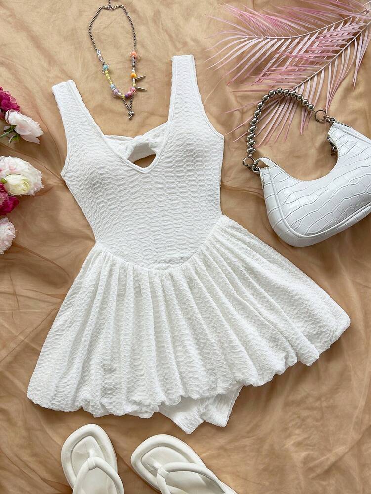 Women's Bow Decor Ruffle Shorts Romper Cute Casual Holiday Outfit Romantic Date Valentine's Day Blue Afternoon Tea Party Clothing Wear
